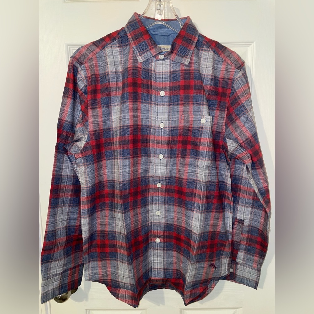 Tommy Bahama Red and Blue Casual Button Down Shirt